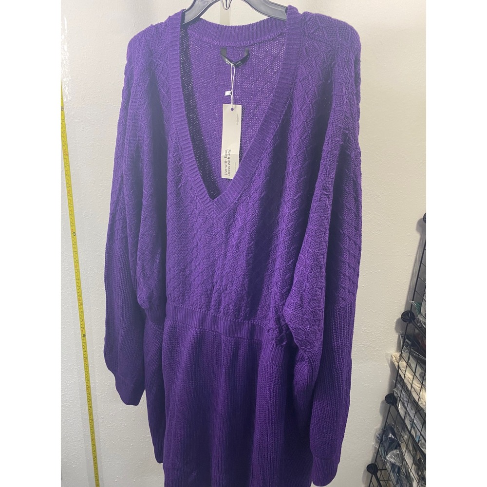 Bloomchic Purple V-Neck Cable Knit Empire Waist Sweater Dress Plus Size 30 NWT